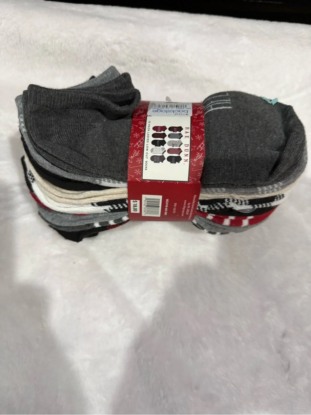Rae Dunn Red Black Gray Low Cut Sock 10 Pack